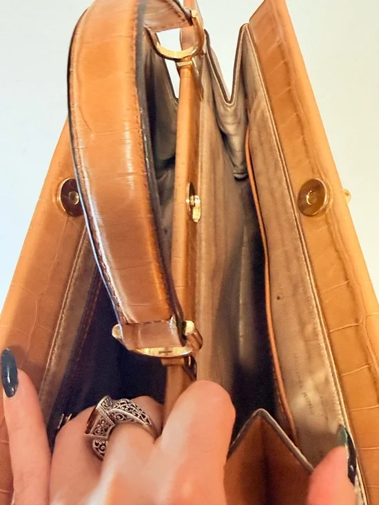 Michael Kors Gramercy Medium Acorn Leather Satchel - Croc Trim - Picture 9 of 14